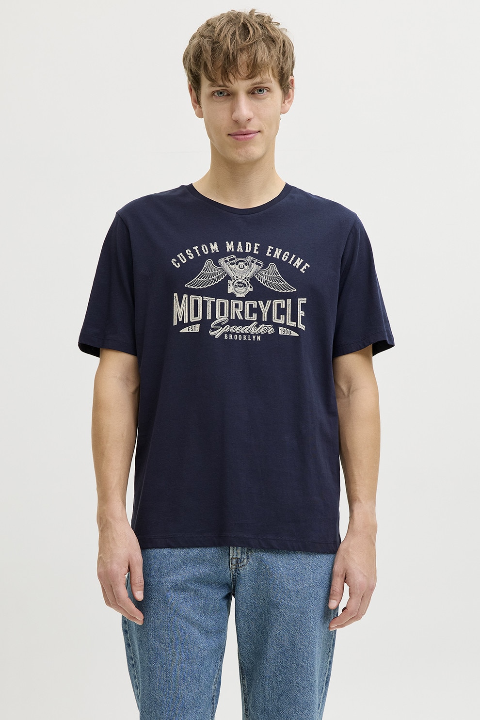 JJ REBEL, Tricou de bumbac cu imprimeu text, Bleumarin, L