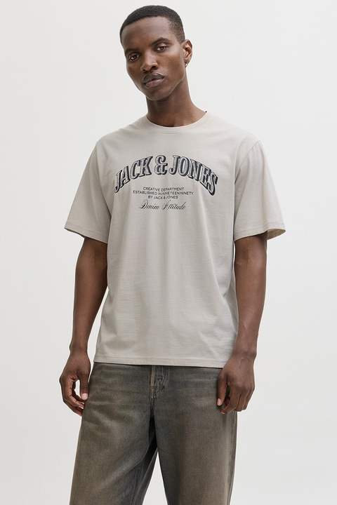 Jack & Jones, Organikuspamut póló logómintával, Törtfehér