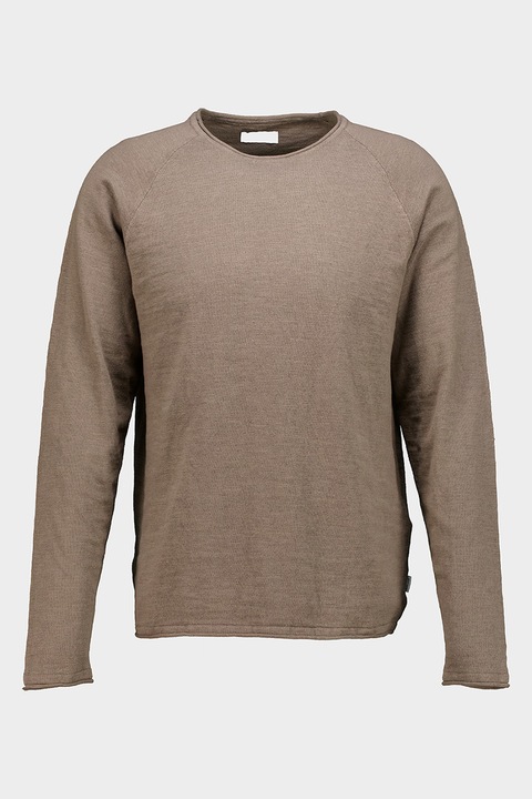 Jack & Jones, Пуловер от органичен памук с овално деколте, Кафяв