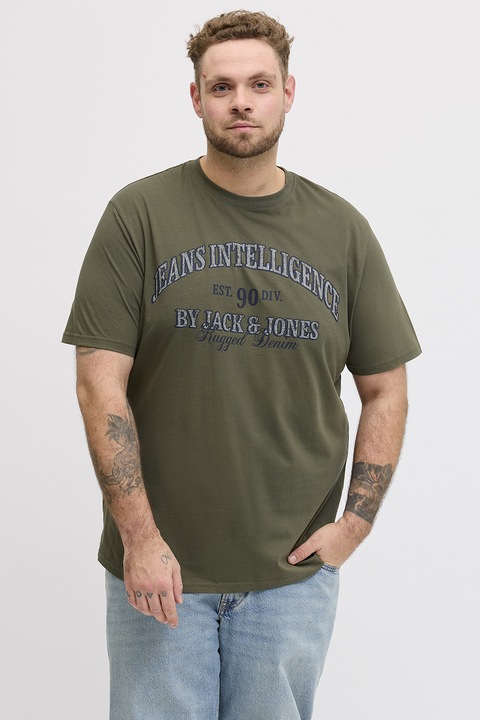 Jack & Jones, Organikuspamut póló mintával, Olívazöld