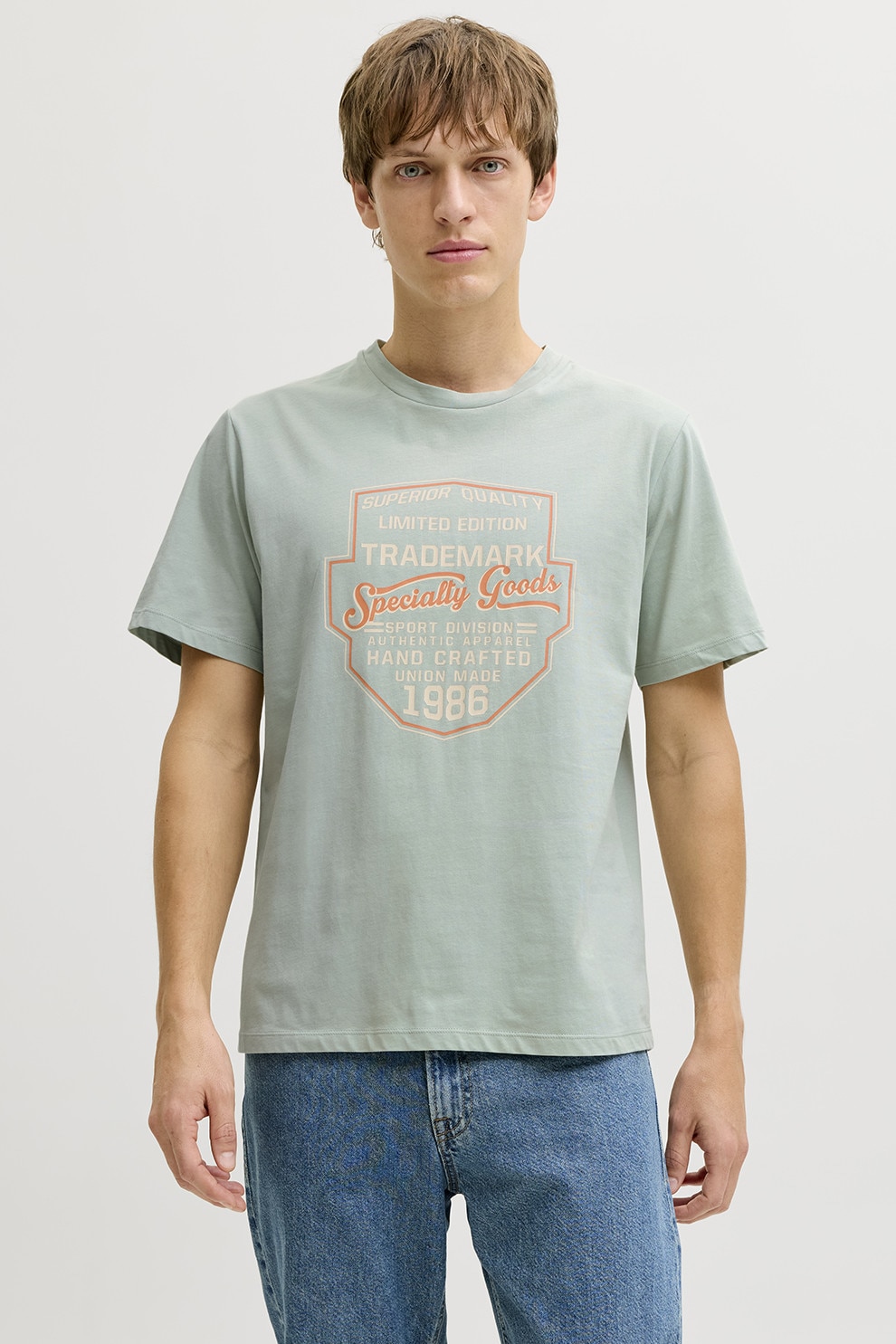 JJ REBEL, Tricou din amestec de bumbac cu imprimeu text, Albastru glaciar, M