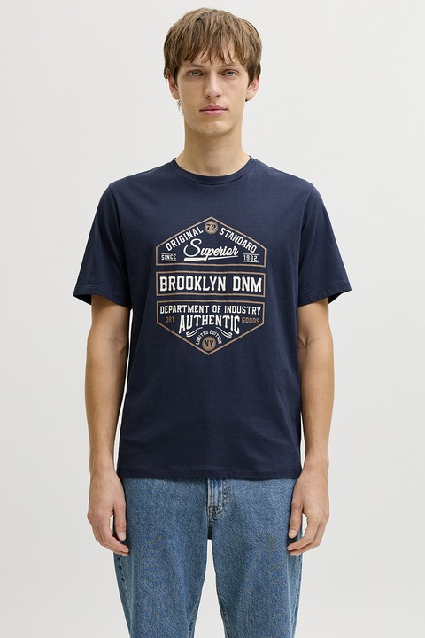 JJ REBEL, Tricou din amestec de bumbac cu imprimeu text, Bleumarin