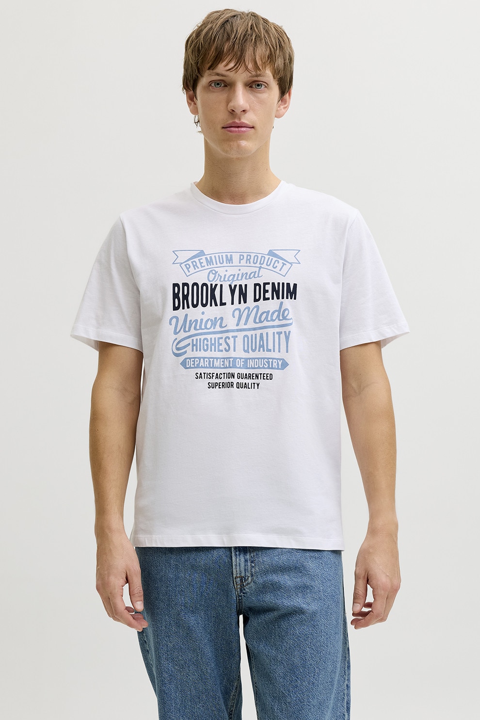 JJ REBEL, Tricou din amestec de bumbac cu imprimeu text, Alb, S