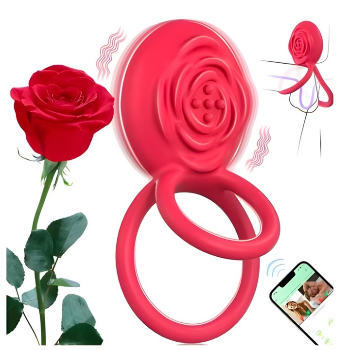 Пръстен за пенис с управление чрез приложение, Cribeau, 10 режима на вибрация, Стимулатор на клитора тип роза, Ергономичен, за двойки