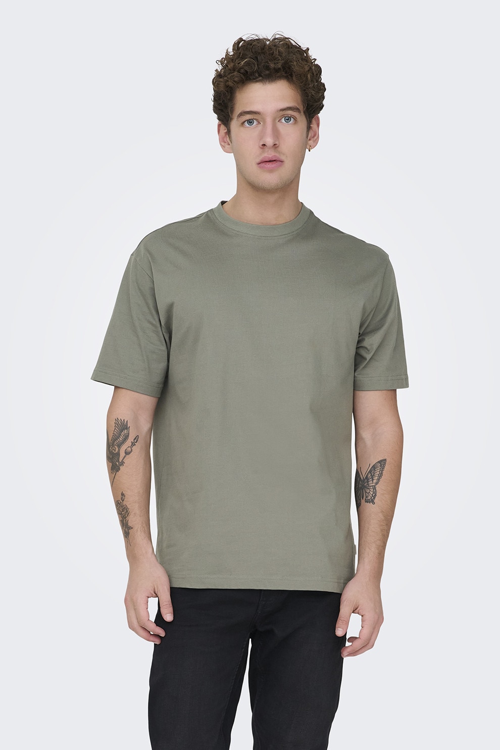 Only & Sons, Tricou relaxed-fit din bumbac organic Fred, Gri, L