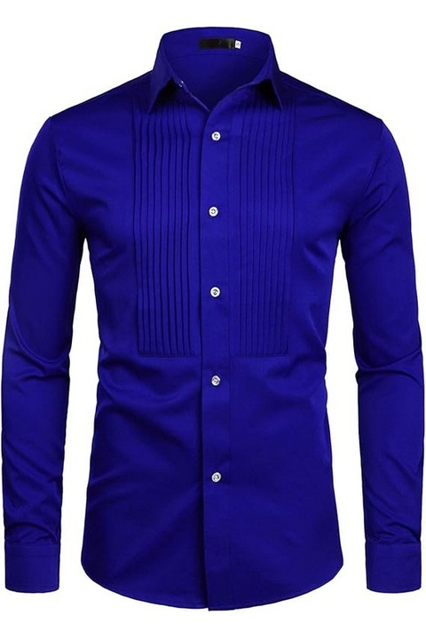 Camasa de bal pentru barbati, croiala slim fit, cu maneca lunga, stil tuxedo, albastru, PARKLEES, Albastru