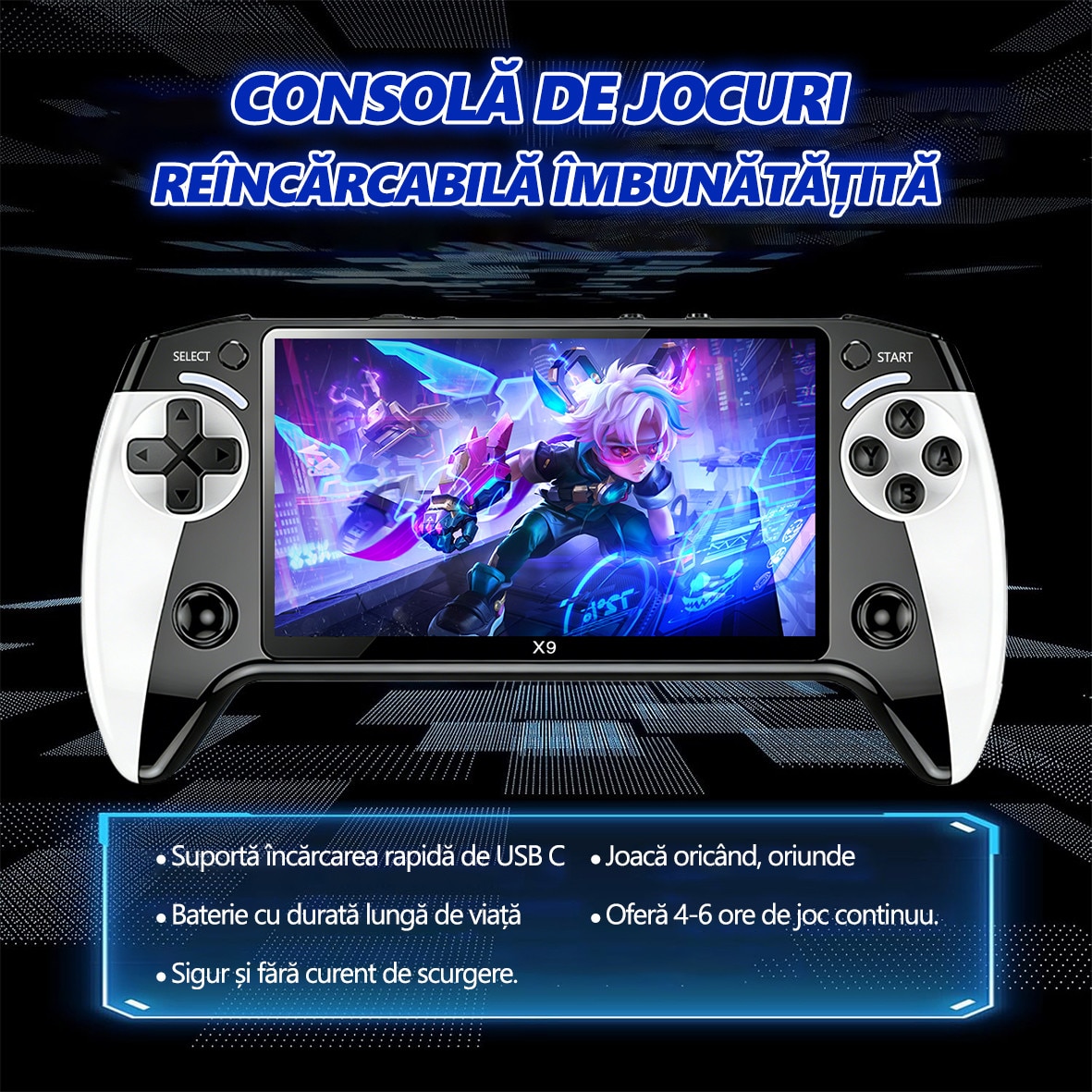 Consola de jocuri portabila, Yulinland®️, Top 10 emulatoare, Ecran de 5,5 inci, iesire TV AV, incarcare USB, Suporta redarea MP3/MP4, Negru