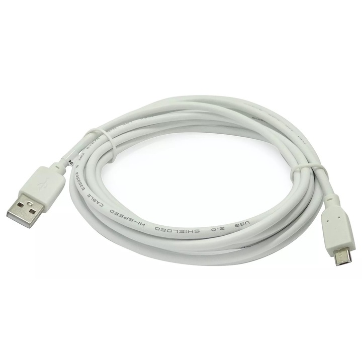Cablu de date USB 2.0 micro USB 5 pini Gembird, alb, 3m