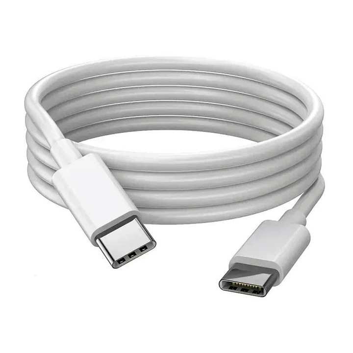 Cablu încărcare USB-C la USB-C, DAMUR, 2 m, transfer date rapid, alb