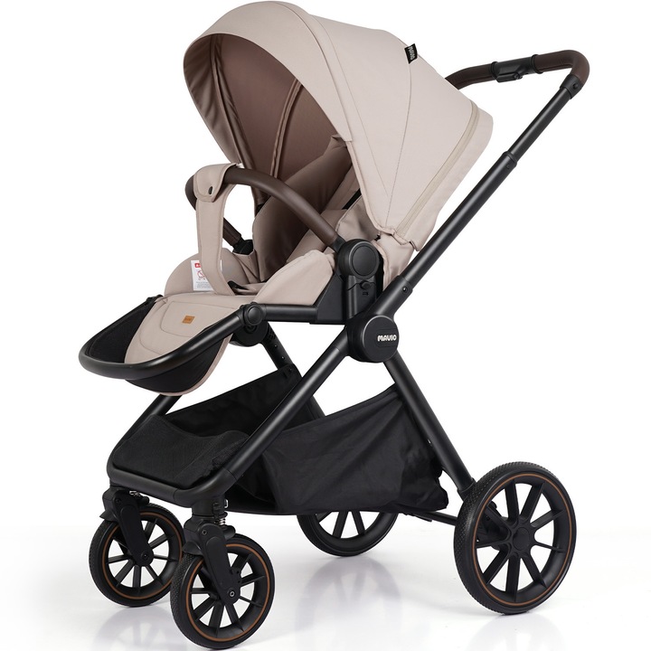 Carucior Sport pentru Bebelusi Mavio®, Model Urban, 0–4 Ani, Pana la 22 kg, Landou Reversibil, Spatar Reglabil 3 Pozitii, Suspensii, Pliere One Fold, Cadru Aluminiu, Pliere Carte, Centura de Siguranta 5 Puncte, Roti Cauciuc, Bej