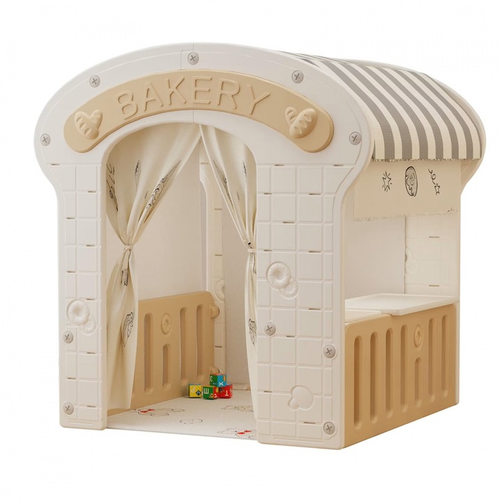 Casuta de joaca pentru copii Nichiduta Graden mocha, iluminata, covoras din bumbac inclus, dimensiune 98 x 92 x 115 cm