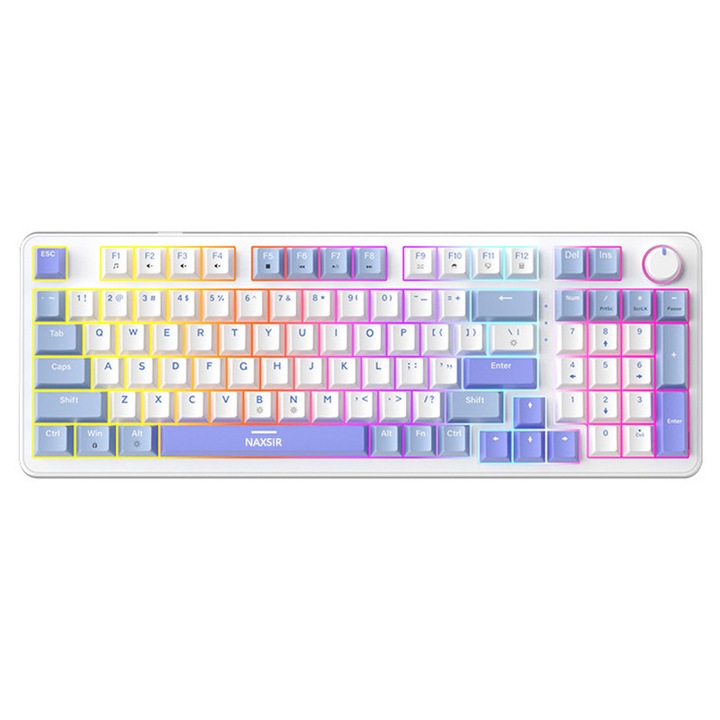 Механична геймърска клавиатура, NAXSIR, 98 клавиша, LED осветление, сини суичове, с Type-C кабел, бял/син