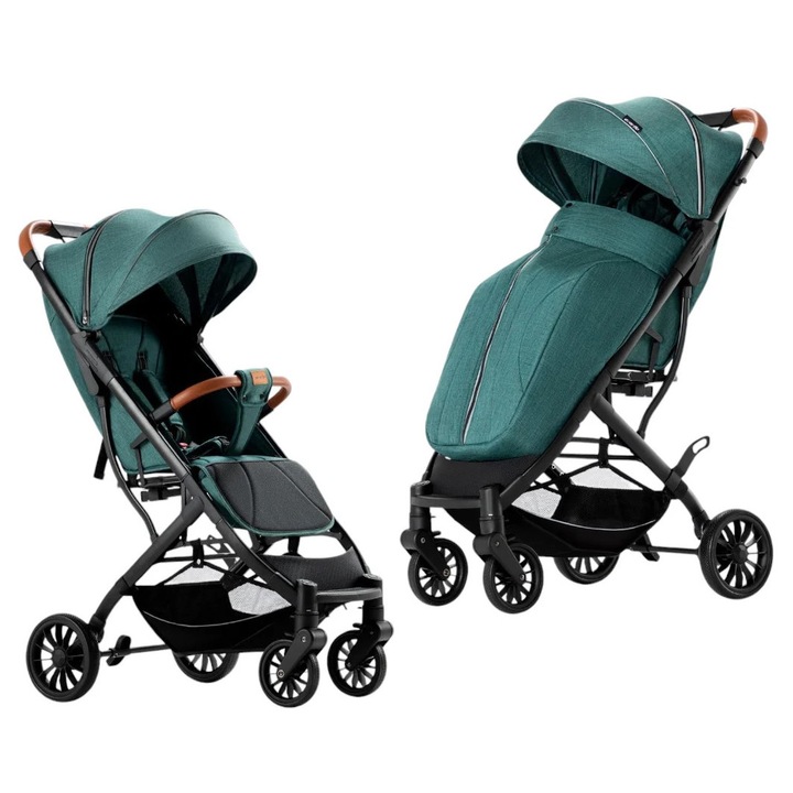 Carucior sport, tip troler, Cu husa de iarna detasabila, Roti cauciuc, Strangere ultracompacta, S1, Verde smarald