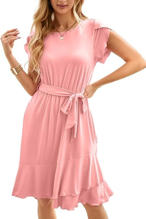 Rochie de vară, IFFEI, croială A, maneci volanase, Piersica