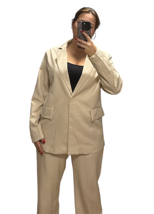 Set dama elegant din doua piese sacou si pantaloni, Bej M INTL