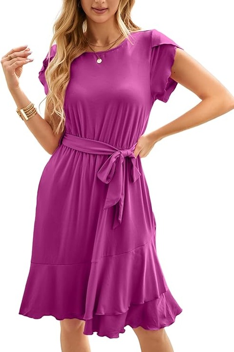 Rochie de Vara pentru Femei, IFFEI, croială A, maneci volanase, mov, mărimea L