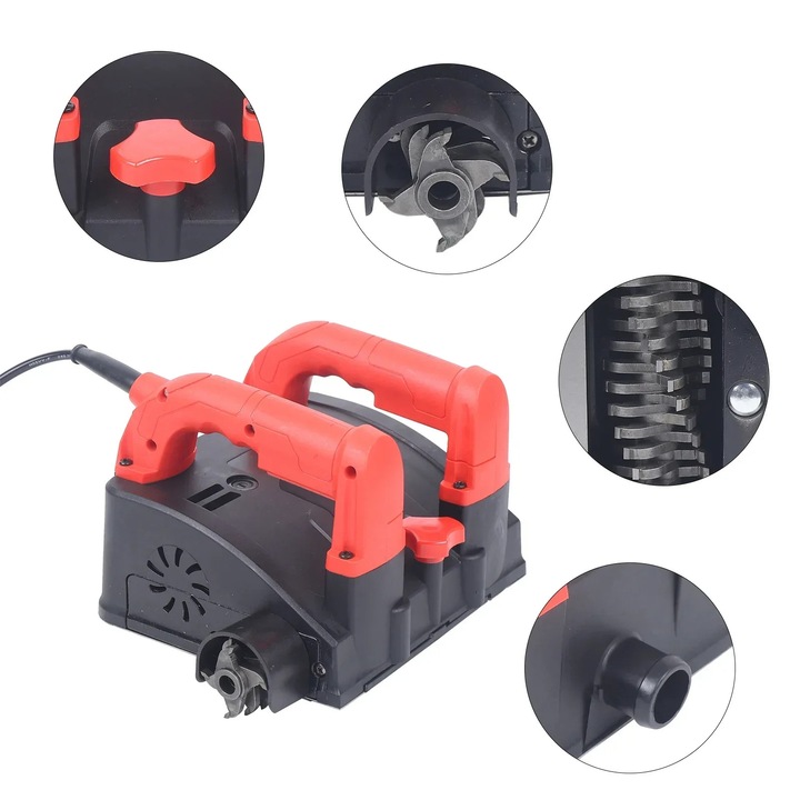 Freza electrica pentru beton 1200 W, latime 16 cm, adancime 1-4 mm, 26 lame, Rosu, 24, 5x22x16, 5 cm