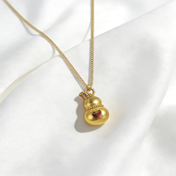 Colier cu pandantiv gura zambitoare din aliaj placat cu aur de 18K AeroStrideX, 45cm, design norocos