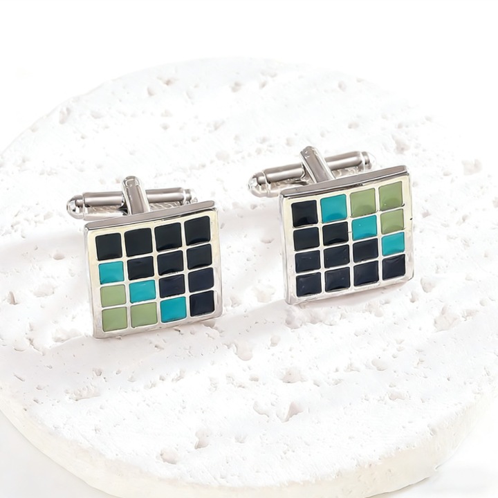 Butoni camasa AeroStrideX, design mozaic geometric, 1.78x1.78cm, set 2 bucati