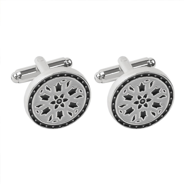 Butoni camasa AeroStrideX, set 2 bucati, design abstract, argintiu, 1.8x1.84cm