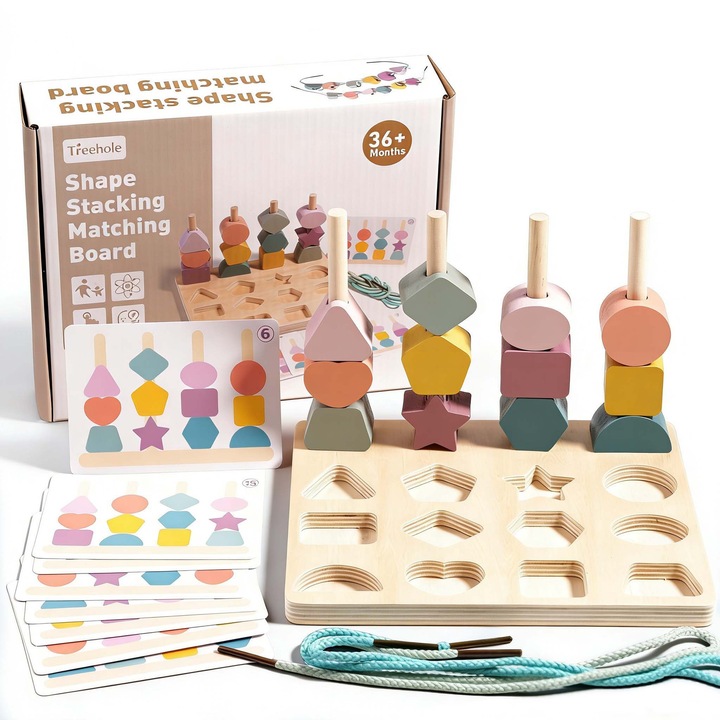 Montessori perle din lemn secventiere jucarie set Culoare sortare stivire Forma geometrica potrivire joc perle secventiere jucarie Lacing perle tulpina Fine abilitati motorice pentru copiii mici