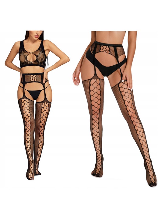 Ciorapi Plasa, SNM, Portjartier cu centură, elastic, negru, mărime S-L