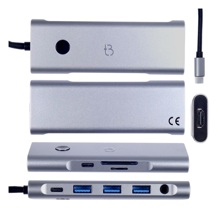 Statie de andocare 9 in 1, HDMI 4K 60Hz, USB-C Power Delivery 100W, grafit, Plug and Play