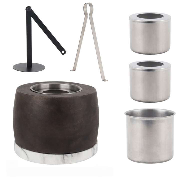 Semineu decorativ RZTech dual-fuel (bioetanol/lumanare), portabil, atmosfera eleganta fara instalare, piatra, RZP-012, 12.5x12.5x9 cm