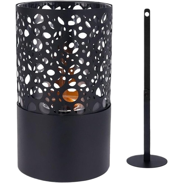 Semineu decorativ RZTech RZP-013, bioetanol, flacara reala, portabil, inox perforat + sticla termorezistenta, 16x16x29.5cm, negru