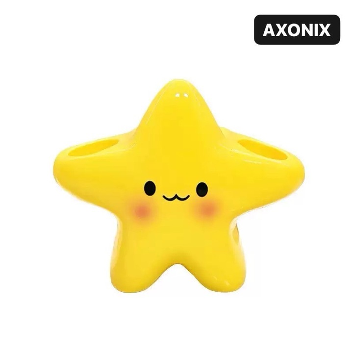 Suport pentru periuta de dinti AXONIX, organizator multifunctional galben, 19x16x8cm, din ABS