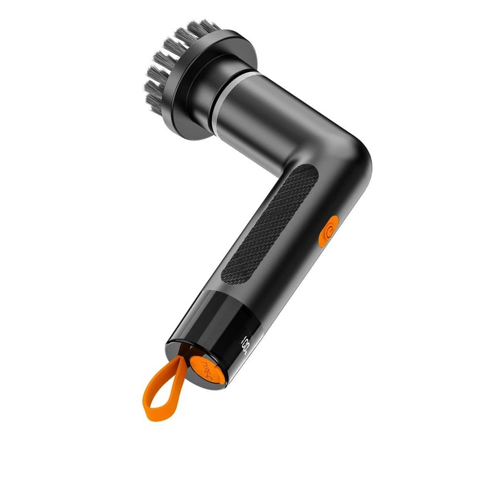 Perie Electrica Rotativa pentru Curatare NIRU GoBrush™ - Ultra-compacta, Fara fir, Baterie 1200mAh, Autonomie 2h, 5 capete, 2 Viteze, Display Digital LED, Rezistenta la apa IPX6, Curatare profunda, Portabila si ergonomica, pentru baie si bucatarie, Negru