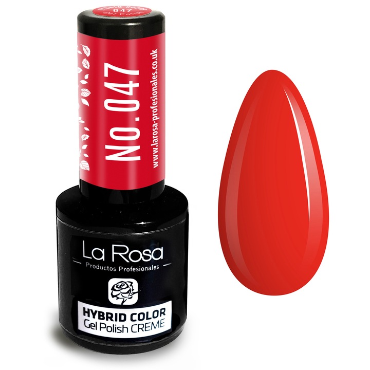 Lac de unghii La Rosa Profesionales CREME hybrid gel 047 scarlet, 9 ml