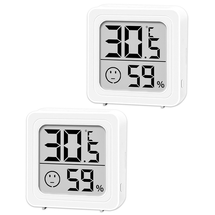 Set 2 Termometre Digitale cu Higrometru, Brinny, LCD, Alb, 4.5x4.5x1.6cm
