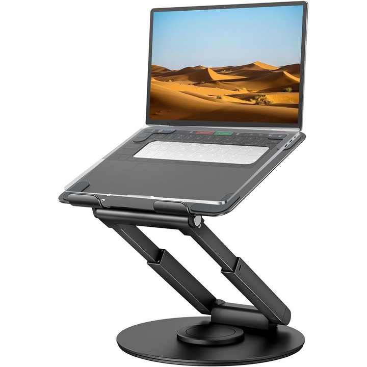 Stand Laptop tounee LS07 EXPRO, Baza Rotativa 360°, Ergonomic si Reglabil pe Inaltime, Compatibil cu MacBook Pro si Laptopuri de 25.4–43.18 cm - Ideal pentru Birou si Lucru in Picioare, Negru
