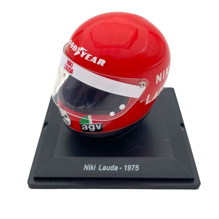 Macheta Casca Niki Lauda Ferrari #12 formula 1 World Champion 1975 cu vitrina plexiglass - 1/5 Spark