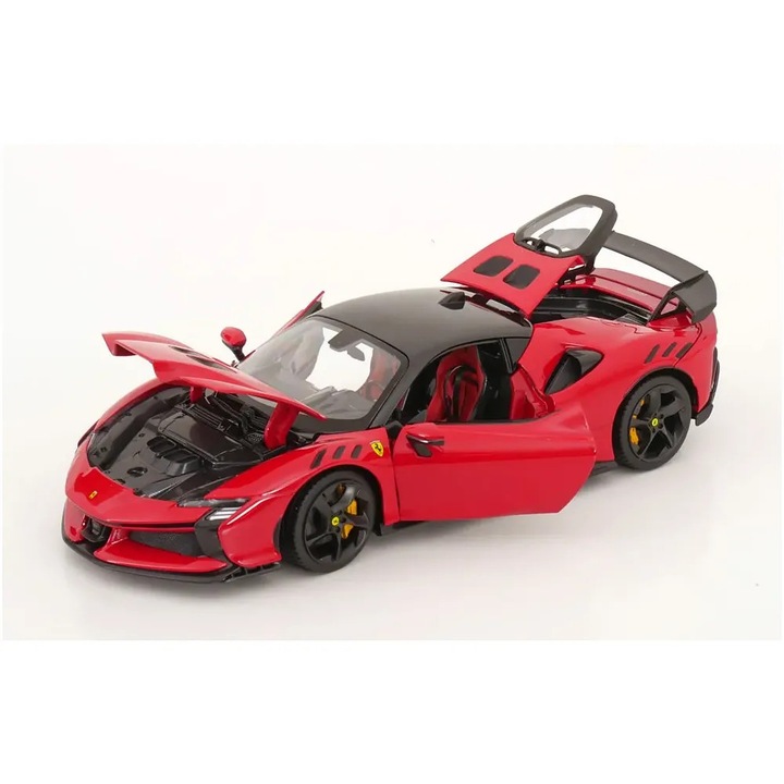 Macheta Ferrari SF90 XX Stradale cu pavilionul negru si scaune rosii - 1/18 Bburago