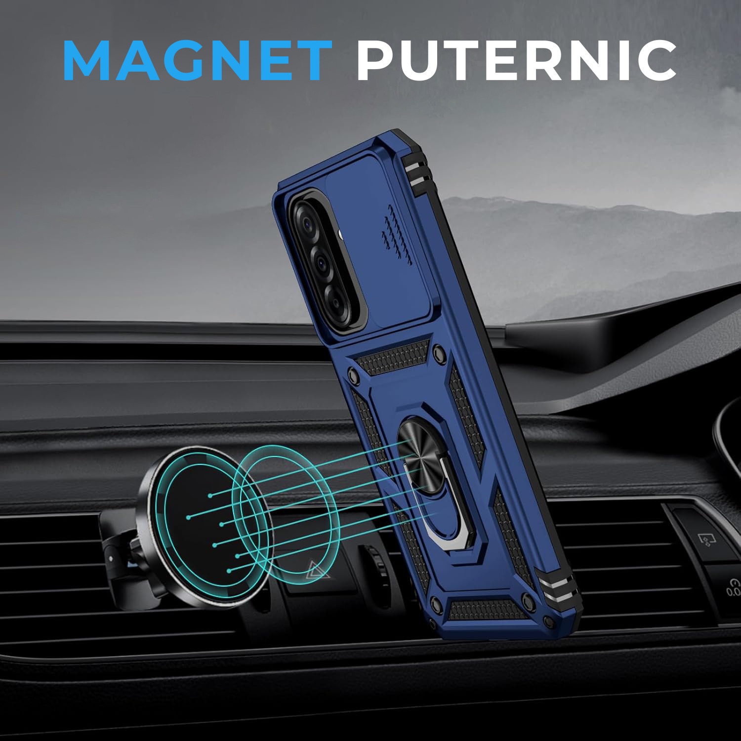 Husa pentru Samsung Galaxy A57 5G DaDen Hybrid Armor Kickstand, Slider Camera, Antisoc, Protectie Superioara, Albastru