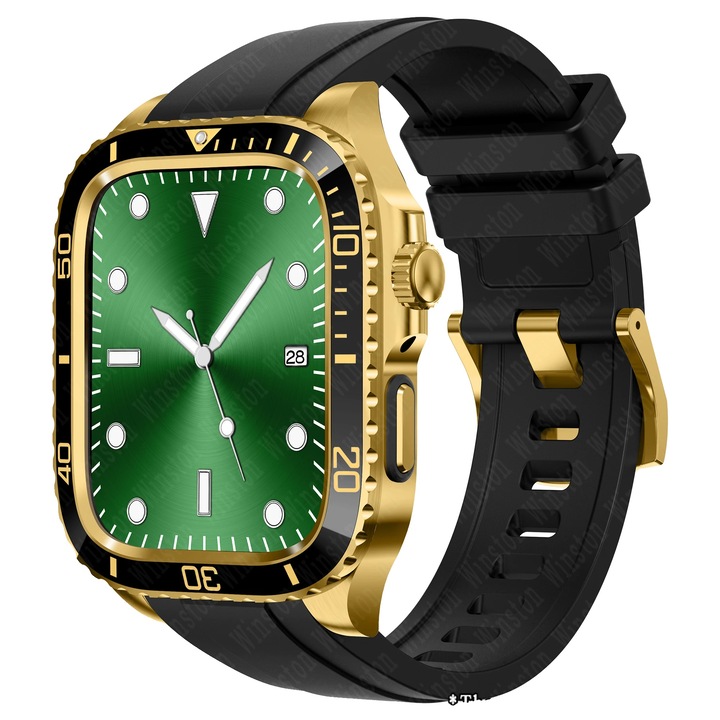 Bratara din otel inoxidabil pentru smartwatch, aurie, 45mm, set compatibil cu iWatch 9, 8, 7