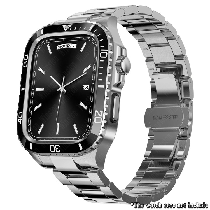 Curea de ceas din otel inoxidabil, 44mm, argintie, set pentru smartwatch