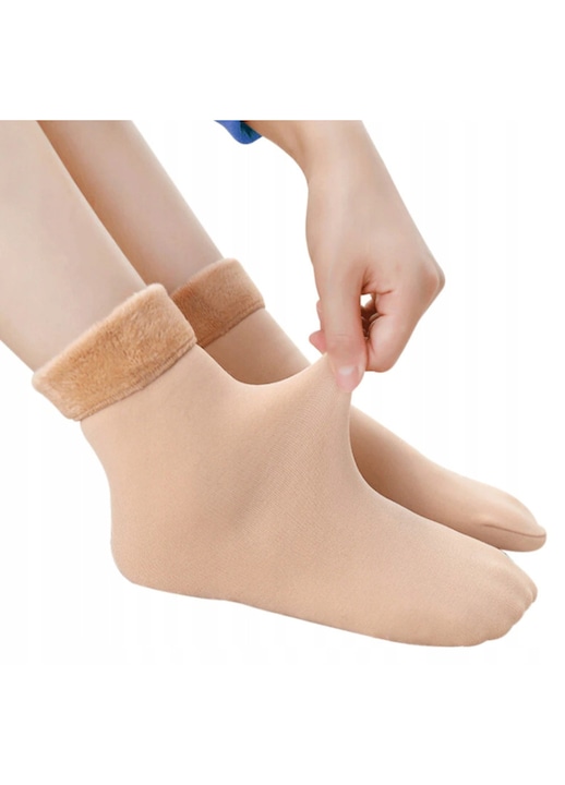 Sosete Dama, SNM, Sosete Termice Groase Si Calduroase Cu Captuseala Din Polar Moale, Fara Compresiune Pentru Confort Sporit, Ideale Pentru Iarna Si Cadou, Material Rezistent, Marime Universala 36-40, Bej