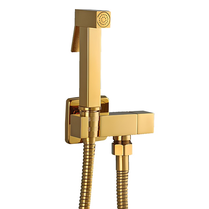 Душ RainDrop, за тоалетна и биде, хигиенен, с вграден кран, единичен вход, студена вода, shiny gold