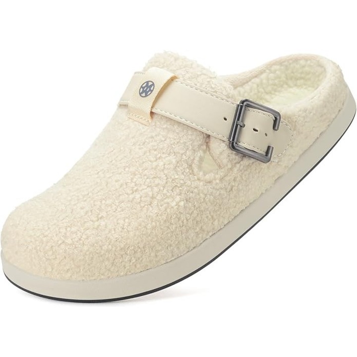 Papuci de Casa Unisex, Sisttke, Pluta Naturala, Antiderapanta, Bej, 41 EU