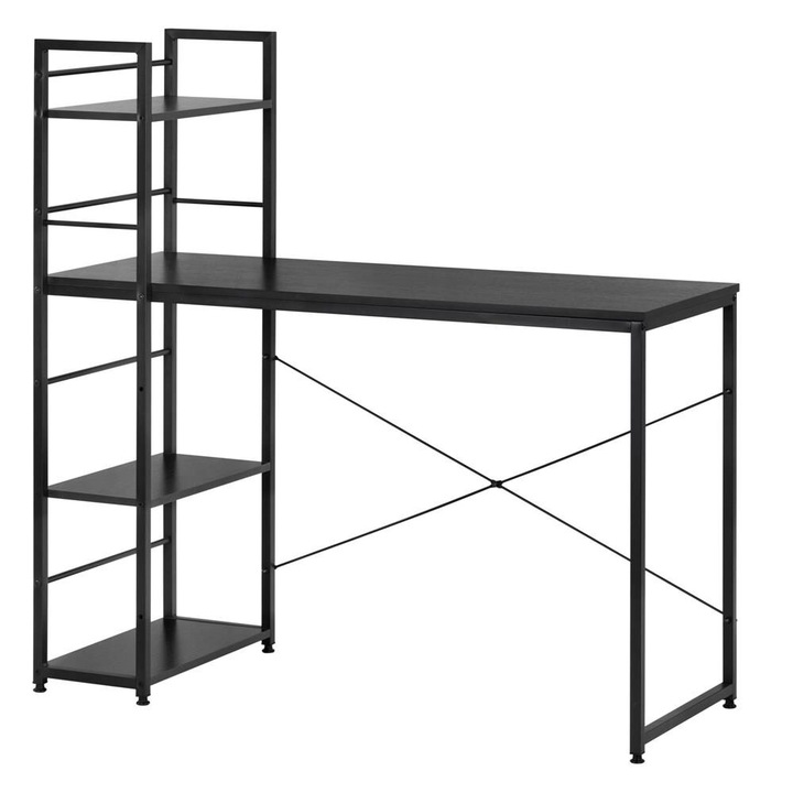Birou mdf rafturi laterale cadru metalic spatios, 120x48x122 cm, maxim 100 kg, negru