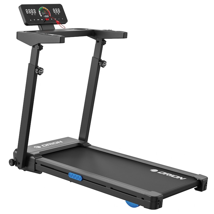 Banda de alergat electrica Orion Foldy, 100% pliabila, inclinare automata, bluetooth, Fitshow/Kinomap/Zwift, viteza maxima 14 km/h motor 2CP, greutate maxima suportata 110kg, suprafata alergare 110x40 cm