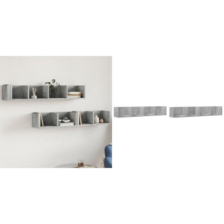 Rafturi de perete set 2 buc, gri beton, 99x18x16, 5cm, lemn prelucrat