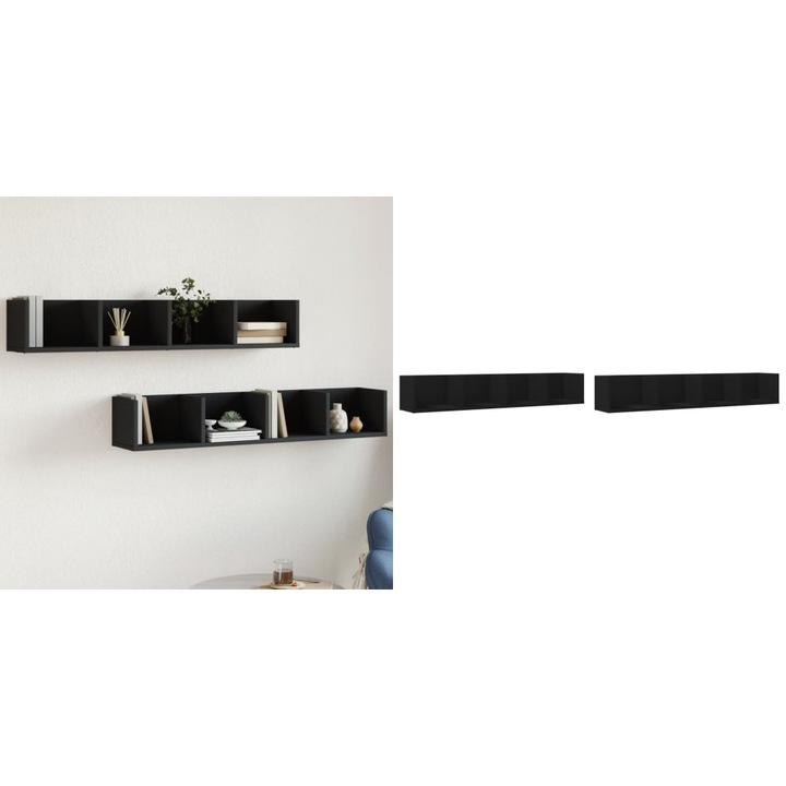 Set rafturi de perete, 2 buc., negru, 99x18x16, 5 cm, lemn compozit