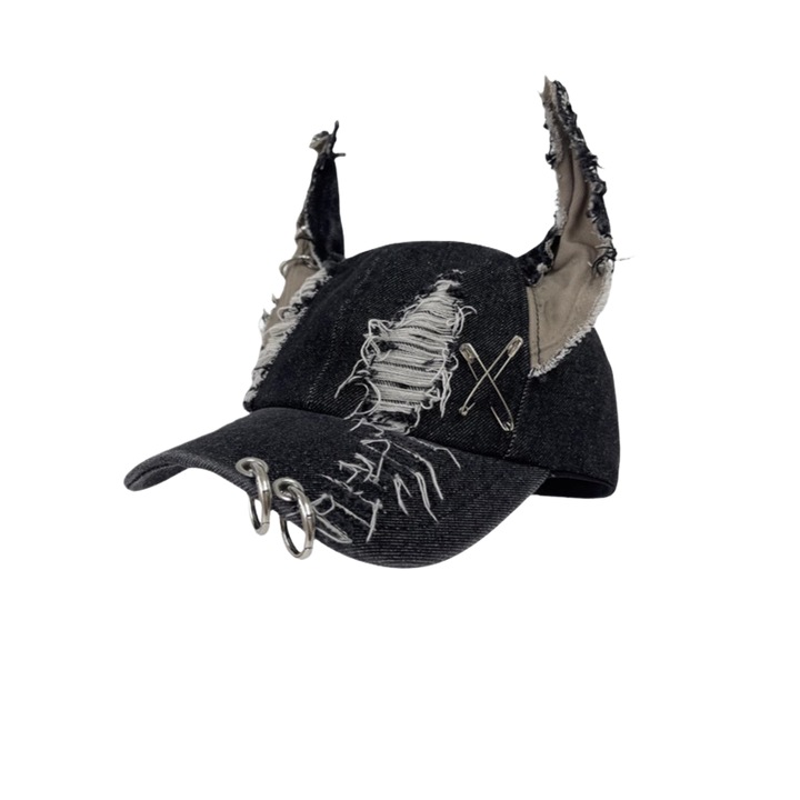 Sapca de baseball de dama stil Y2K cu iepuras, MC-H06, Ajustabila, 56-59cm, negru