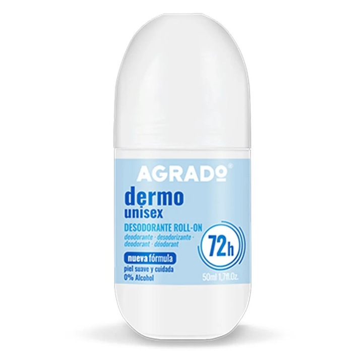 Deodorant roll-on Agrado Dermo Protect 50ml, antiperspirant, pentru piele sensibilă, unisex