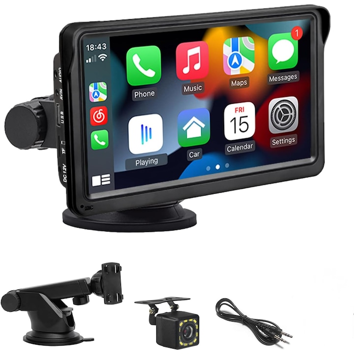 Navigatie GPS 7 inch, touchscreen HD IPS, CarPlay si Android Auto wireless, control vocal, compatibilitate universala