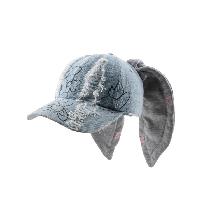 Caciula dama cu urechi de iepure, ajustabila, 56-59cm, albastra, set